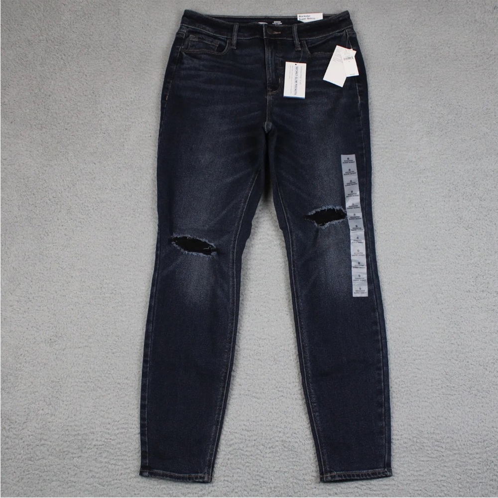 Old Navy Jeans Womens Size 8 Rockstar Super Skinny Blue Denim Distressed NEW NWT